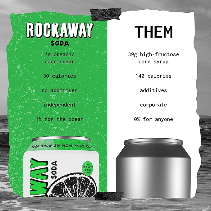 ROCKAWAY Lime Mint Soda Drinks - Low calorie drinks made from Real Fruit Juice, All Natural - Soda Pop Drinks Gluten Free, Vegan, GMO Free - 12oz (12 Pack)