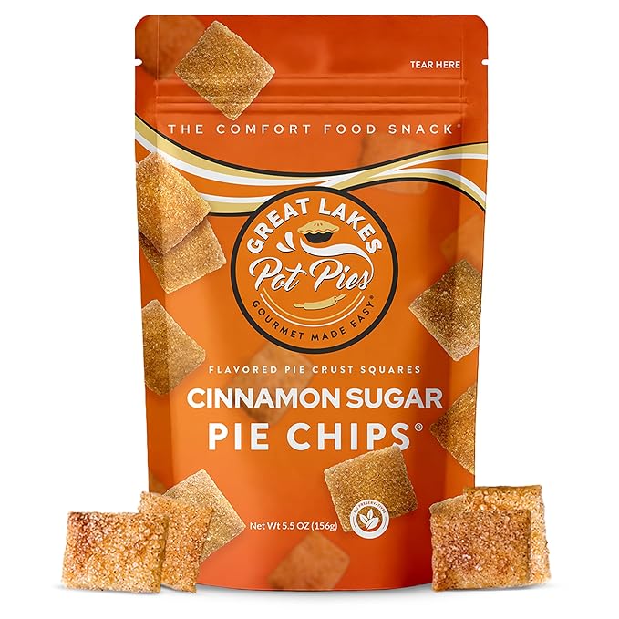 Great Lakes Pot Pies - Cinnamon Sugar Pie Chips - Crunchy Cookie Crisp - Buttery Cinnamon Snacks for Adults & Kids - Cinnamon Crackers - 4 Pack