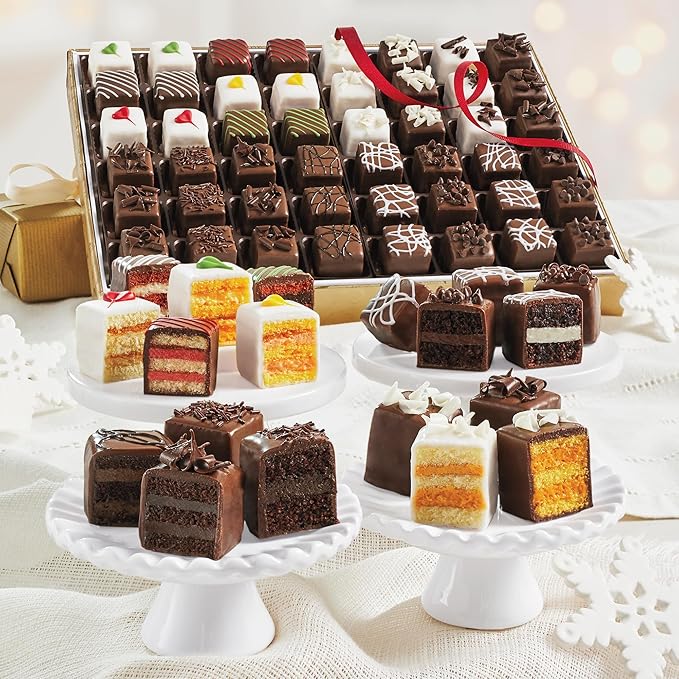 The Swiss Colony Petits Fours Variety Assorted Traditional, Brownie, Chocolate Lover's & Liqueur Mini Layer Cakes Gourmet Dessert Gift – Cake Assortment, Petits Fours Cakes, Celebrate