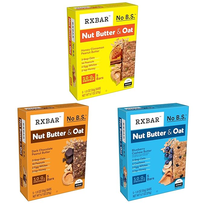 RXBAR Nut Butter and Oat Protein Bars, Protein Snack, Snack Bars, Variety Pack (3 Boxes, 15 Bars)