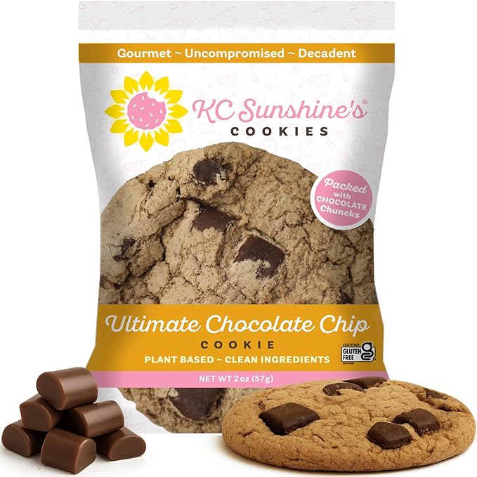 KC Sunshine’s Chocolate Chip Cookies (Pack of 6) – Gluten Free Snacks - Dairy Free, Nut Free, Vegan Friendly & Plant Based – Gluten Free Cookies Individually Wrapped