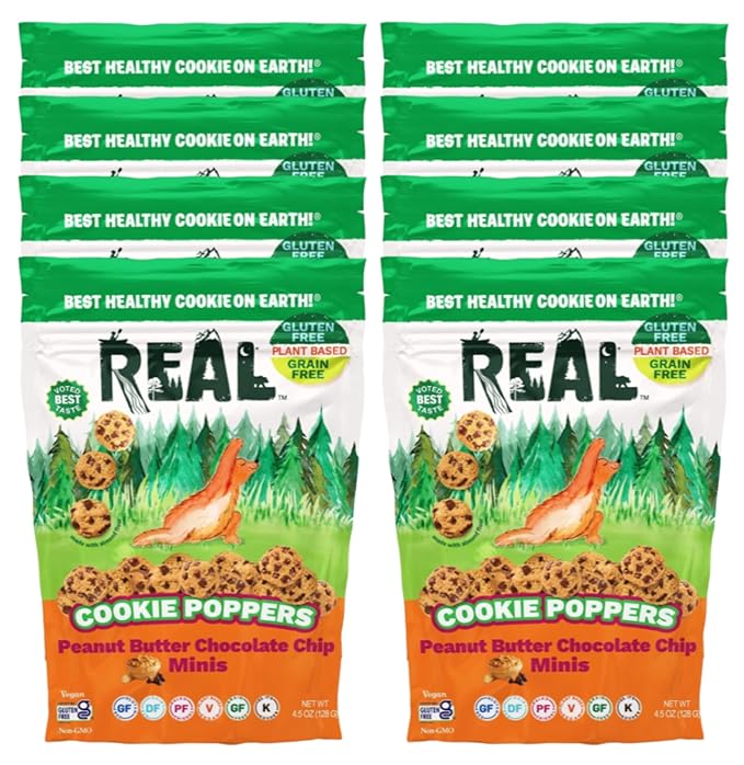 REAL Peanut Butter Chocolate Chip Mini Cookie Poppers – Bite-sized Gluten Free Baked Cookies – Dairy Free, Vegan, Kosher, Paleo – Delicious Mini Peanut Butter Chocolate Chip Cookies (4.5 oz, 8 Pack)