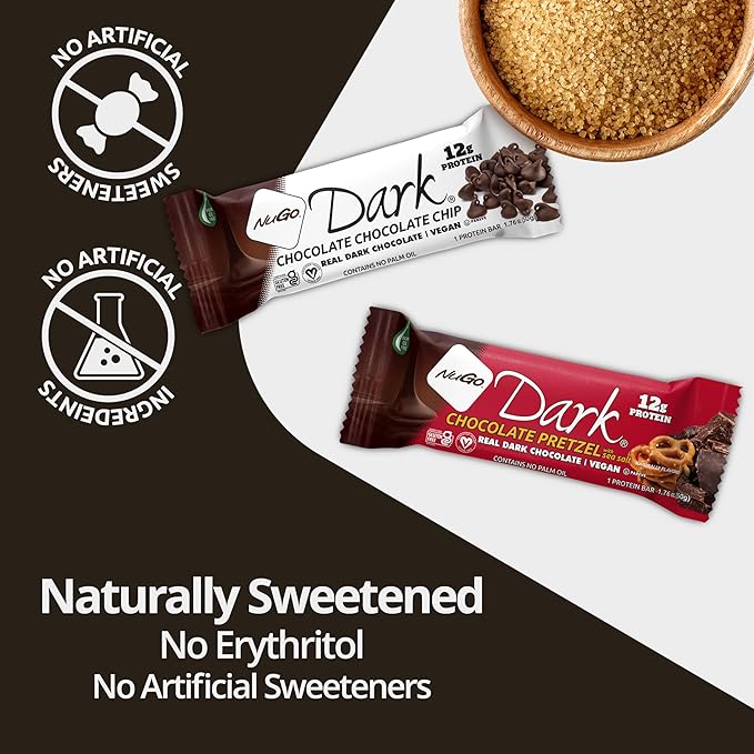 NuGo Dark Chocolate Chip, 12g Protein Bar, Vegan, Gluten Free, Kosher Pareve, 12 Count