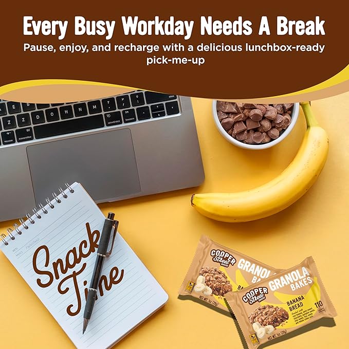 Cooper Street Banana Bread Granola Bakes (12 pack) - Individually Wrapped Soft and Chewy Breakfast Granola Bars - Nut, Dairy & Soy Free - Great As Kids Snacks For School, Hiking Or Work