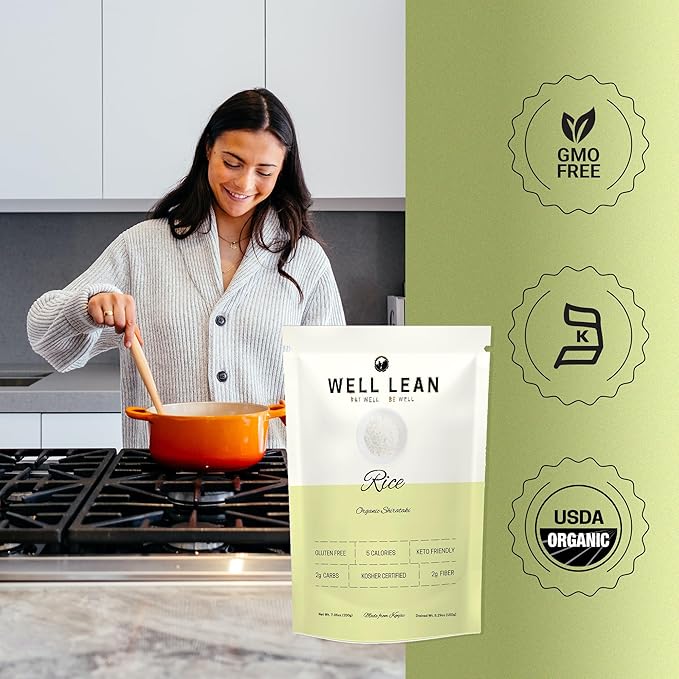 Well Lean Konjac Rice Keto Pasta - 12-Pack - Low Carb Keto Plant Based 100% - USDA Organic Premium Konjac Shirataki Rice - Carb Free