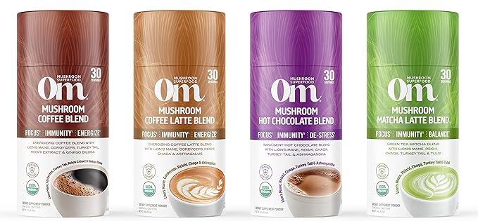 OM MUSHROOM SUPERFOOD Morning Energy Blend – Caffeine-Free Powder with Cordyceps, Lion’s Mane, Rhodiola & Vitamin D2 – Supports Energy, Focus & Endurance – 8.47 oz Canister (30 Servings)