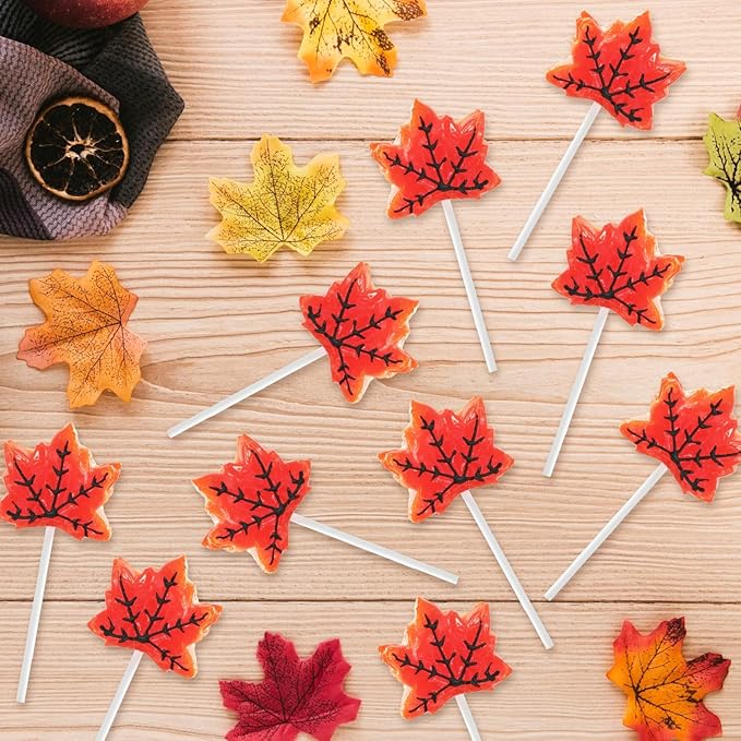 Maple Leaf Lollipops, 50 Pieces of Fall Candy Individually Wrapped, Perfect Fall Candy Favors for Fall, Autumn Parties, Cozy Fall Gatherings and Fall Celebrations