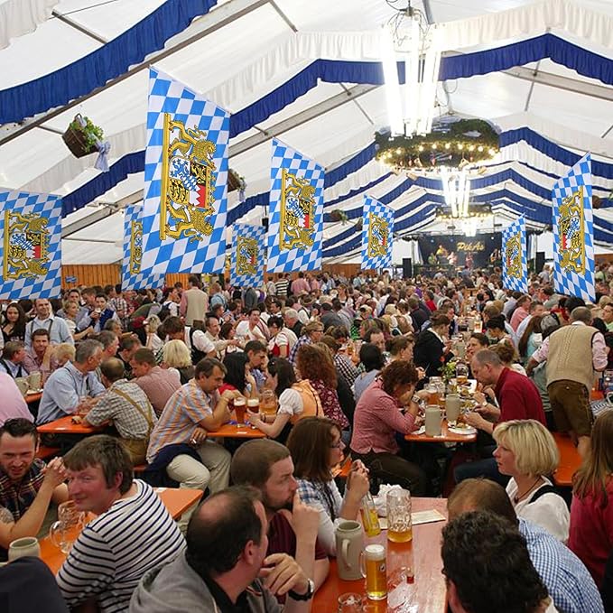 AhfuLife 2 Pcs Oktoberfest Flag 3x5 Ft for Oktoberfest Decorations, Bavarian German Flag - Double Sided with Brass Eyelets for Beer Tent, Bar Club Indoor Outdoor Autumn Decorations