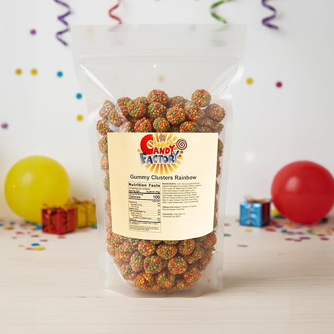 Gummy Clusters Rainbow, 2 Lbs Pack Bulk, Perfect Gummy Candy Snack for Parties, Birthdays, Holidays, Resealable Bags, Office Treats and Everyday Enjoyment