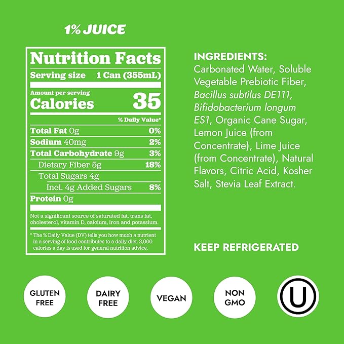 Slice Healthy Soda, Lemon Lime & Orange Variety Pack, Prebiotic & Probiotic Soda Pop, 5g Fiber, 35-40 calories, 12 fl oz 12 Pack (6 of each flavor)