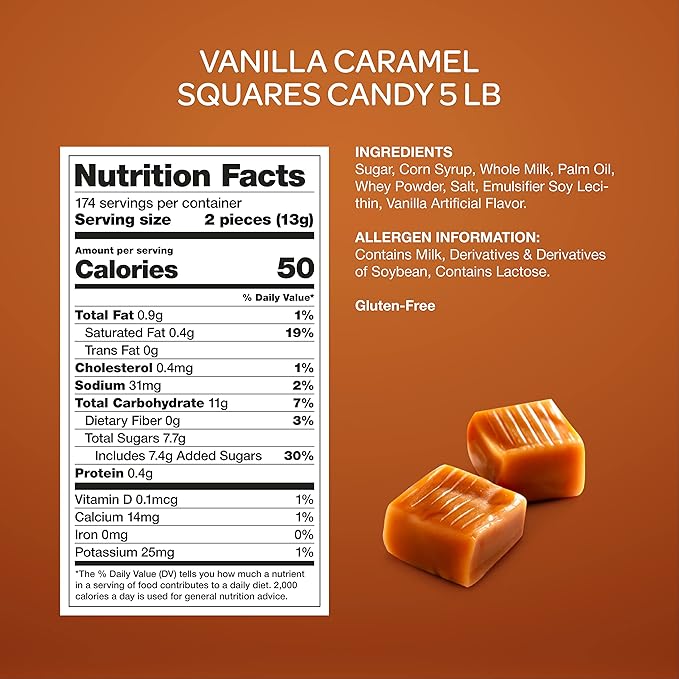 Caramel Cubes Candy - Bulk Pack 5 Pounds - Individually Wrapped Caramels for Candy Buffets, Baking, Gift Bags, and Party Favors - Classic Chewy Squares
