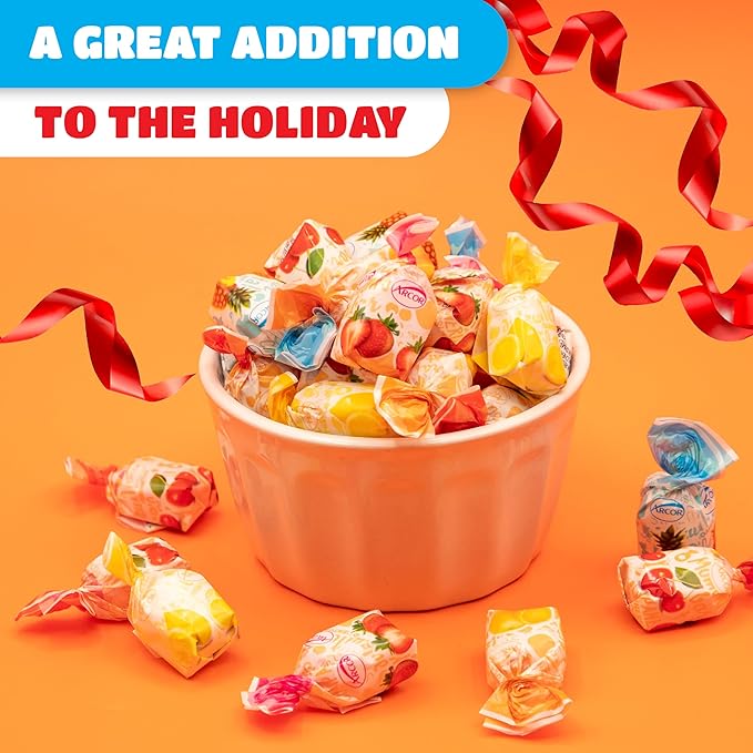 Arcor Fruit Filled Hard Candy - 1 Pound Bag - Bon Bons Candy with Pineapple, Strawberry, Orange, Cherry, and Lemon Flavors - Individually Wrapped Assorted Fruit Candy