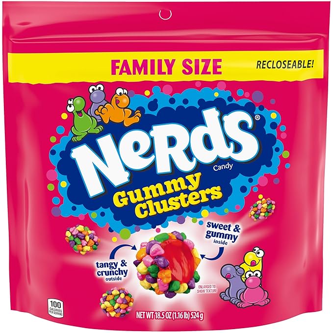 NERDS Gummy Clusters Candy, Rainbow, Crunchy and Gummy, 18.5 oz