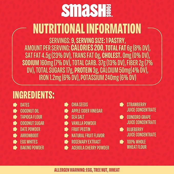 Smash Foods Toasties Variety 3 Pack – Healthy Whole Wheat Toaster Pastries Strawberry, Blueberry, Grape – No Refined Sugar, Real Fruit Filling – 9 Pastries Total – Non-GMO, Simple Real Ingredients (Variety)