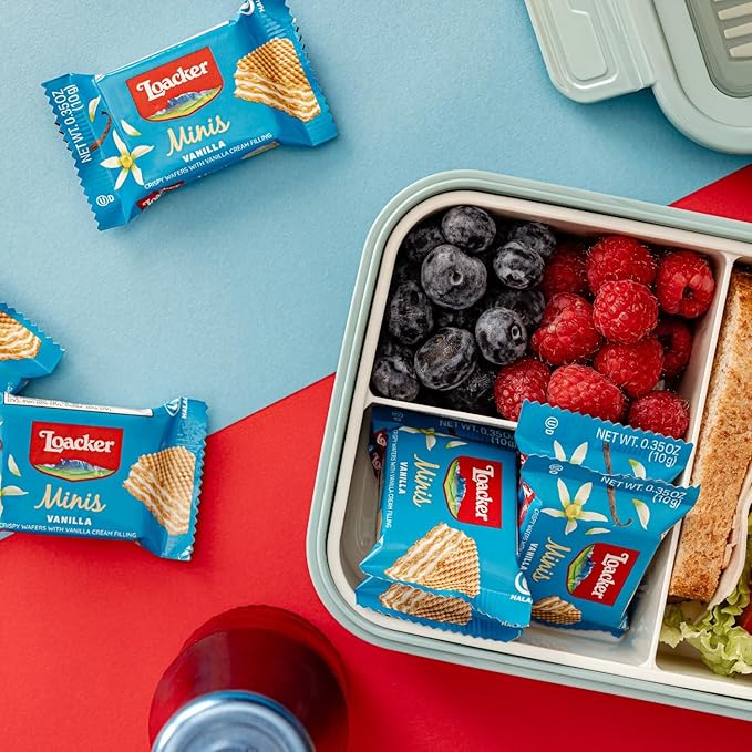 Loacker Minis Wafer Variety Pack - 30% Less Sugar - Premium Cream Filled Wafer Cookies - Mix of Hazelnut, Chocolate and Vanilla - NON-GMO - Sustainably Sourced - 40 Individually Wrapped Snack Packs