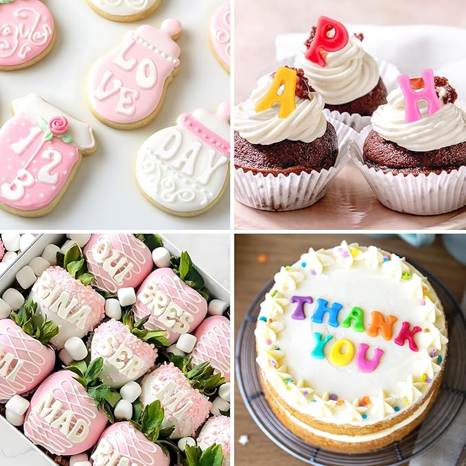 CLUEWR 3 PCS Silicone Letter Molds, Non-Stick Number and Letter Fondant Molds for Chocolate, Candy, Cake Decoration, Cupcake Topper