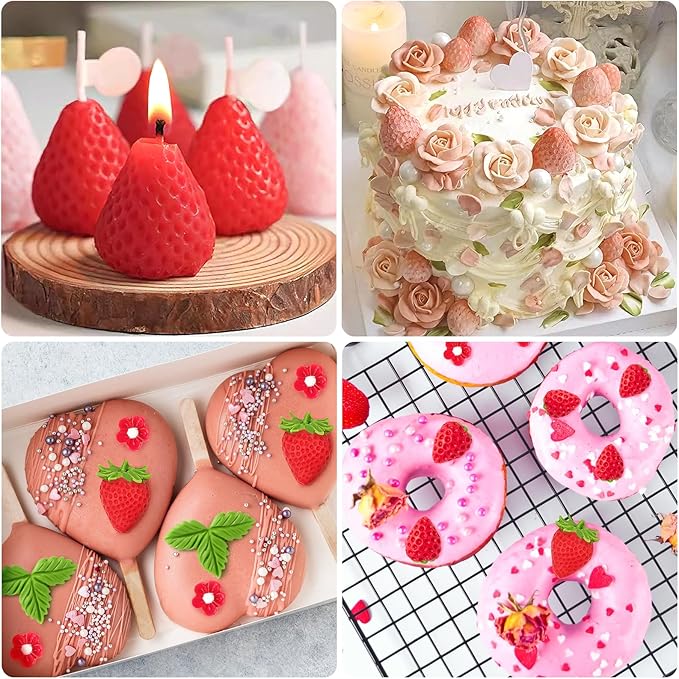 CLUEWR 5 PCS Silicone Strawberry Molds, 3D Strawberry Fondant Molds for Chocolate, Candy, Cake Decoration, Cupcake Topper