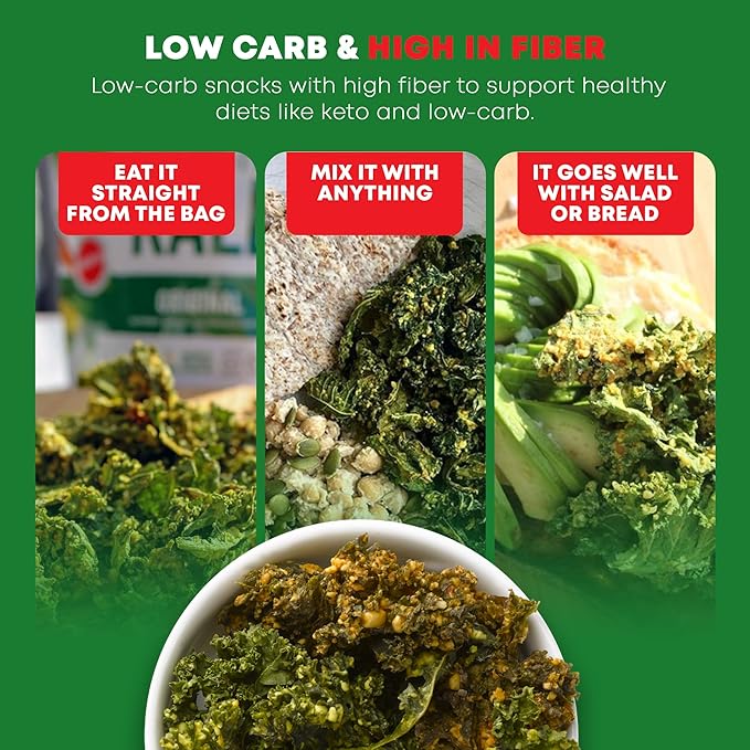 Brad’s Plant-Based - Organic Crunchy Kale Chips - Healthy Snack with Sea Salt - High in Plant-Based Protein & Fiber - Low Carb, Organic Veggie Chips - Original - 2 Oz (Pack of 3)