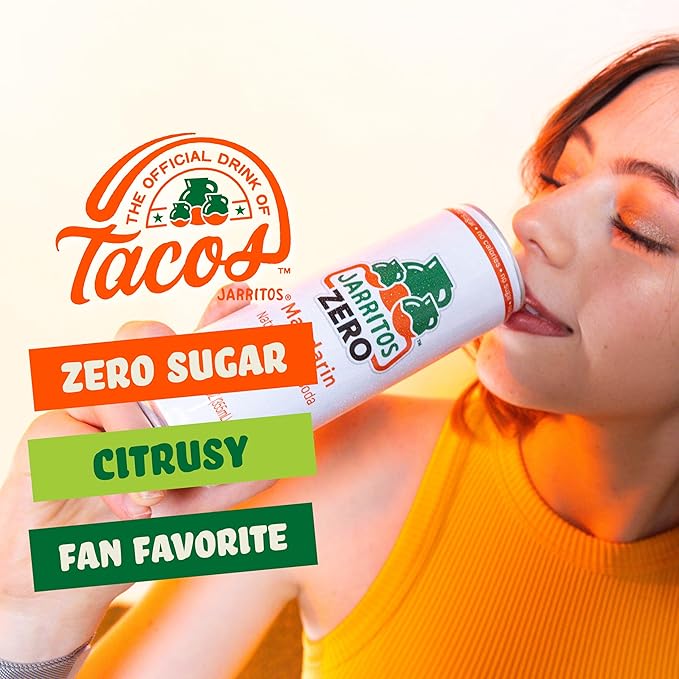 Jarritos - Mexican Soda Soft Drinks, Mandarin ZERO Sugar (12 oz, 355ml) 24 Cans (3 Boxes of 8) - Sugar Free - 0 Calories, 0g Fat - Made in Mexico - Natural Flavor Soda Pop - Party & BBQ Beverages