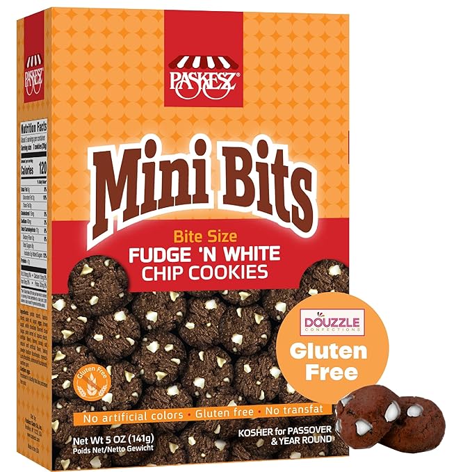 DOUzzle Gluten Free Cookies, Bite Size Fudge 'N White Chip (Pack of 1) Non Gebrokts Kosher for Passover Food Snacks - No Artificial Colors or Preservatives