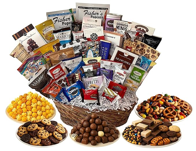 Handcrafted Gift Basket with Chocolates, Cookies, Snacks & Candy. Perfect for Birthdays, Sympathy, Holidays, Clients & Thank You Gifts (Premium Plus: $124.99, Birthday)