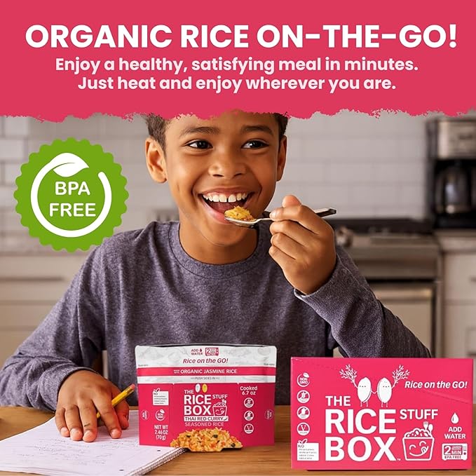 The Rice Stuff Box - Thai Red Curry Instant Rice Meals, 6-Pack, Organic Jasmine Rice, NON-GMO, Gluten-Free, Vegan, Dairy-Free (Pack of 6)