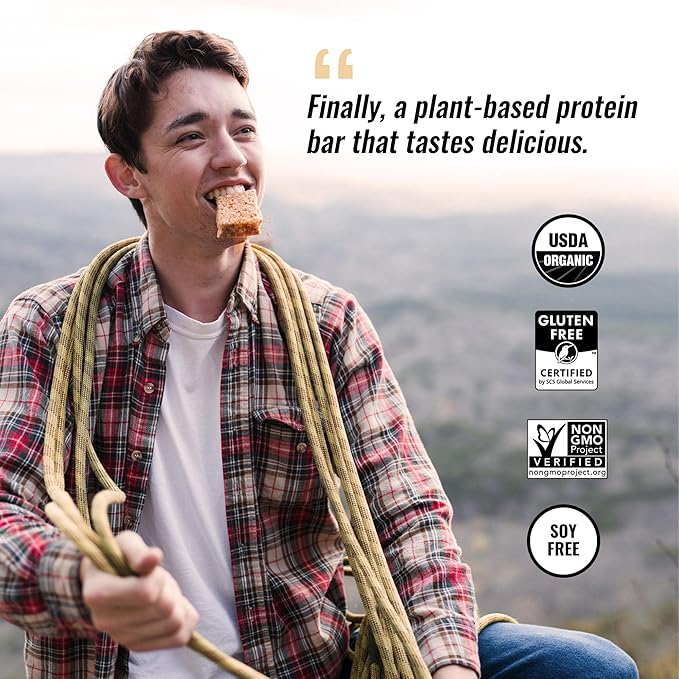 Kate’s Real Food Organic Protein Bars – (Snickerdoodle, 2.2 oz, Pack of 12) – Plant Based Protein Bars - Gluten Free, Soy Free, Non GMO, Whole Grains, and All Natural