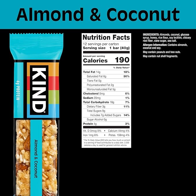 KIND Nut Bars, Almond & Coconut, Healthy Snack Bars, Gluten Free, Low Sodium, 3g Protein, 12 Count