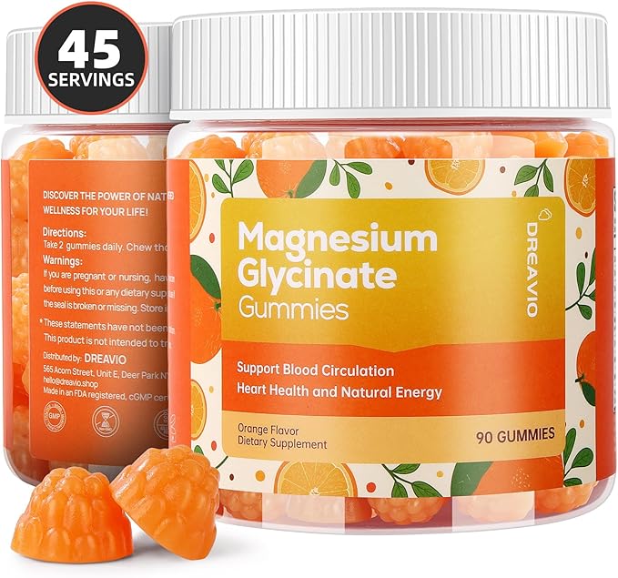 DREAVIO 90 Count Magnesium Glycinate Gummies 400mg w/Ashwagandha Supplement - Sugar Free Zinc Magnesium Glycinate Supplement Ashwagandha Gummies for Adults Orange Flavor