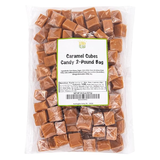 Caramel Cubes Candy | 2-Pound Bag | Individually Wrapped | Vanilla Caramel Squares | Old Fashioned Candy