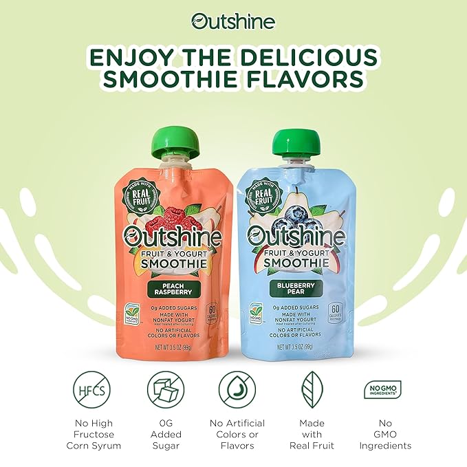 Outshine Fruit Smoothie Pouches Variety Pack - Ready-to-Drink Smoothies -Perfect for Kids and Adult On-the-Go -Fruit & Yogurt Pouches for Snacking - (24 Count)