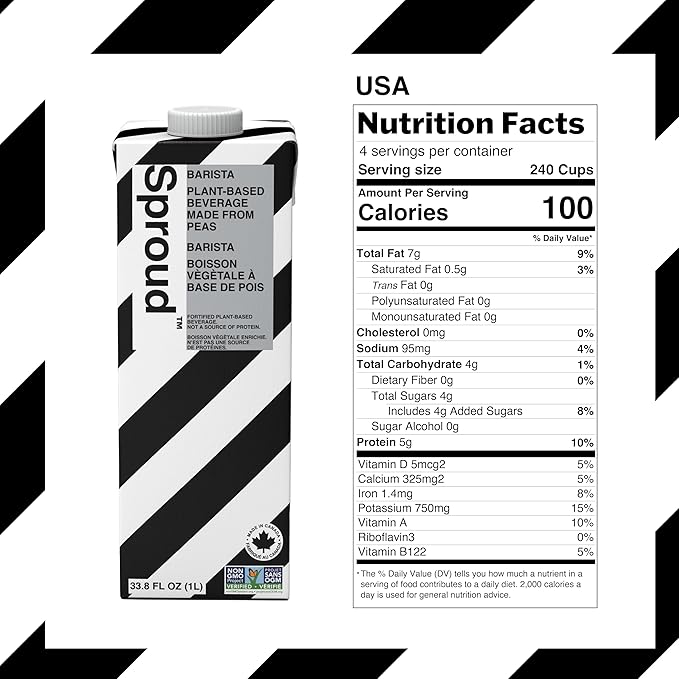 SPROUD Dairy Free Milk BARISTA Flavor, Vegan Milk with Plant-Based Pea Protein, Shelf Stable Non-GMO, 1 Liter (Pack of 6)