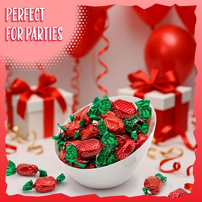 Strawberry Bon Bons Candy | 2 Pound Bag | Individually Wrapped Old Fashioned Hard Candies | Filled Retro Candy for Buffets, Party Favors, Reception & Office Jars
