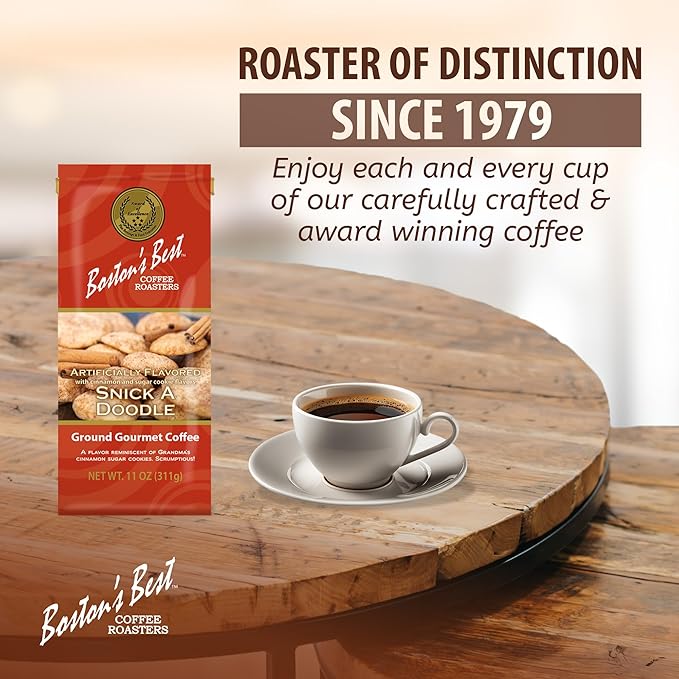 Bostonโs Best Coffee - Snick A Doodle Flavored Delicious Gourmet Premium Ground Coffee, 11 oz. / 311 g Coffee Bag