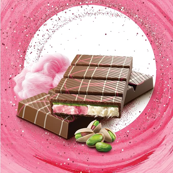 Fiorella Dubai Angel Hair Chocolate Bar 5.29 Oz, Pink & White Cotton Candy, Luxurious Milk Chocolate with a Heavenly Pistachio Cream and Fluffy Cotton Candy Filling, Unique Multi-Layered Sweet Experience