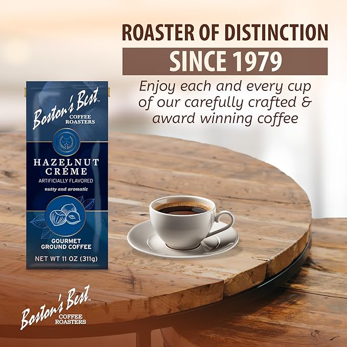 Bostonโs Best Coffee - Hazelnut Creme Flavored Delicious Gourmet Coffee, Premium Ground - 11 oz. / 311 g Bag