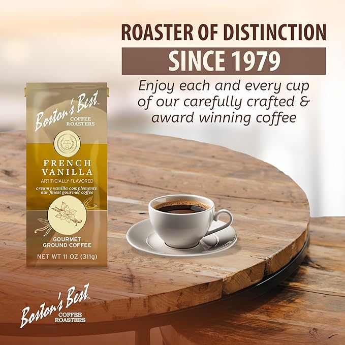 Bostonโs Best Coffee - French Vanilla Delicious Gourmet Premium Ground Coffee, 11 oz. / 311 g Coffee Bag