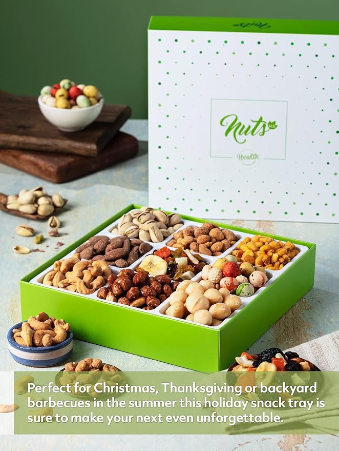 NUTS U.S. Dried Fruits & Nuts Gift Basket – 9-Variety Healthy Sweet & Salty Snack Box – Gourmet Assortment for Christmas, New Year, Birthday, Anniversary, Valentine’s Day & Corporate Gifts
