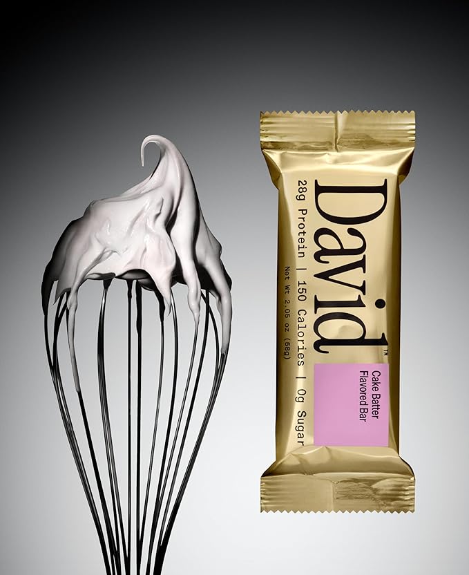 David High Protein Bars No Sugar - Sugar Free Protein Bars, Low Carb, Gluten Free - 28g of Protein, 150 Calories - David Bar On-The-Go Snack - Cake Batter Flavor, Pack of 12