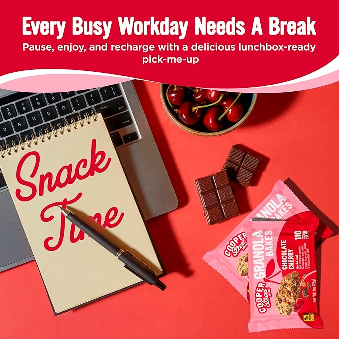 Cooper Street Chocolate Cherry Granola Bakes (12 pack) - Individually Wrapped Soft and Chewy Breakfast Granola Bars - Nut, Dairy & Soy Free - Great As Kids Snacks For School, Hiking Or Lunchbreak