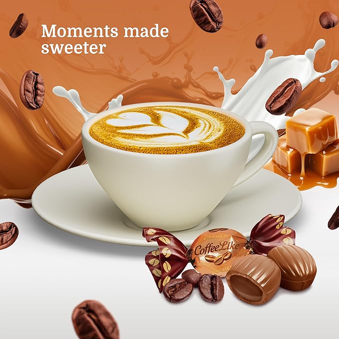 Roshen Coffeelike Caramel Candy, Coffee-Milky Filled, 2.2 lb (1kg) Bulk Pack, Soft Caramel with Natural Coffee Extract, Smooth Shell & Creamy Dairy Filling, Individually Wrapped Candies, Kosher, Halal pack of 2