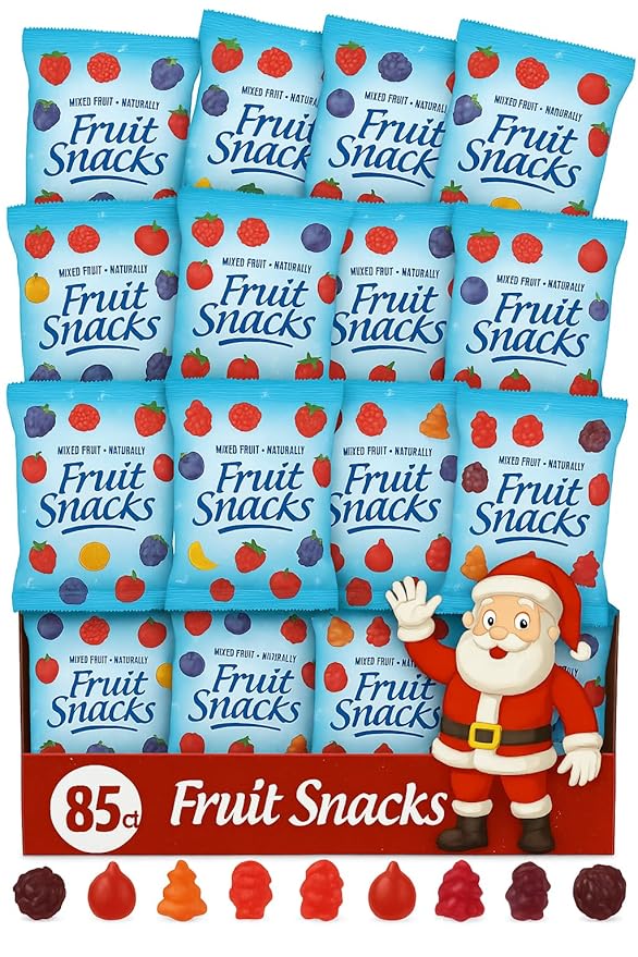 Holiday Fruit Snacks Variety Box – 85 Count – Individually Wrapped Mixed Fruit Gummies – Festive Christmas Treats for Stockings, Parties & Gifts. Made With Natural Fruit Flavor