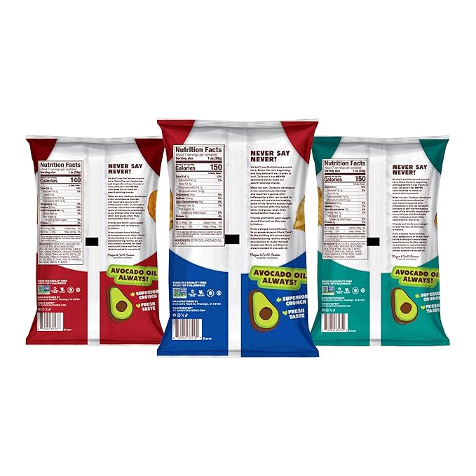 Jackson’s Classic Kettle Potato Chips (Variety Pack, 7 oz, Pack of 6) - Made with Premium Avocado Oil, Sea Salt, Salt & Vinegar and BBQ Flavors - Allergen-friendly, Gluten Free, Vegan