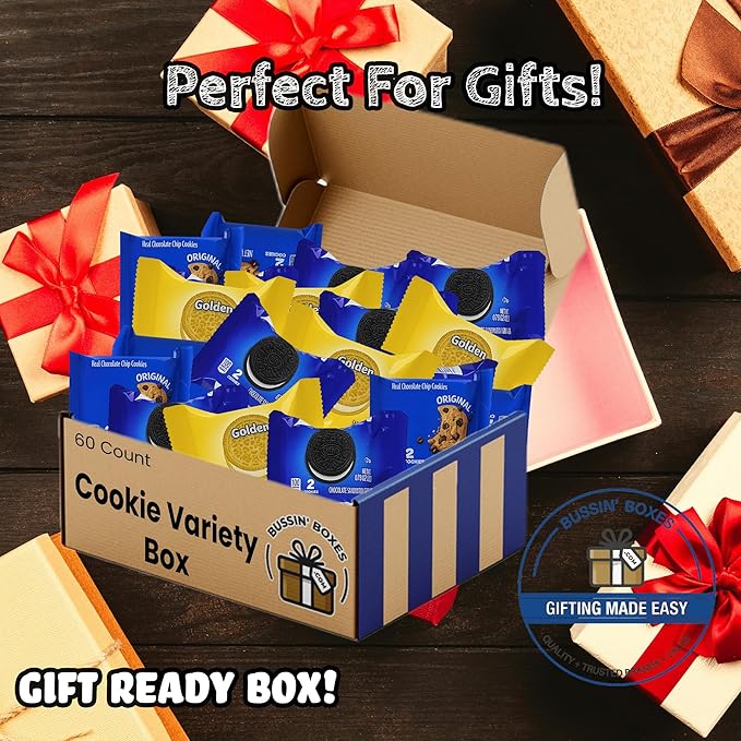 Cookie Variety Pack – 60 Count Snack Box with Individually Wrapped Cookies – Bulk Assortment for School, Office, Gifting, and Care Packages Assembled by Bussin Boxes