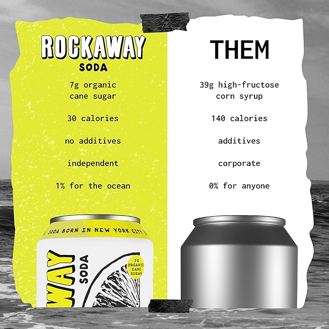 ROCKAWAY Lemon Lemongrass Soda Drinks - Low calorie drinks made from Real Fruit Juice, All Natural - Soda Pop Drinks Gluten Free, Vegan, GMO Free - 12oz (12 Pack)
