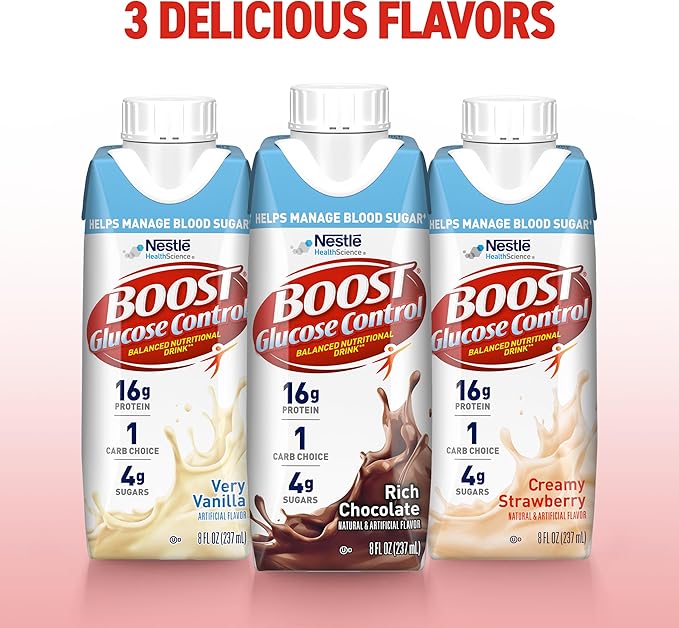 BOOST Glucose Control Ready to Drink Nutritional Drinks, Creamy Strawberry, 8 fl oz Carton (4 x 6 Packs)