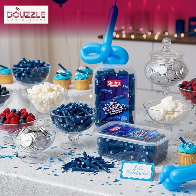 DOUzzle Valentines Day Sweet Treats, Blue Raspberry Filled Twist Bites (10 OZ - Pack of 1) Goodie Bag Stuffer, Pinata Filler - Kosher Parve