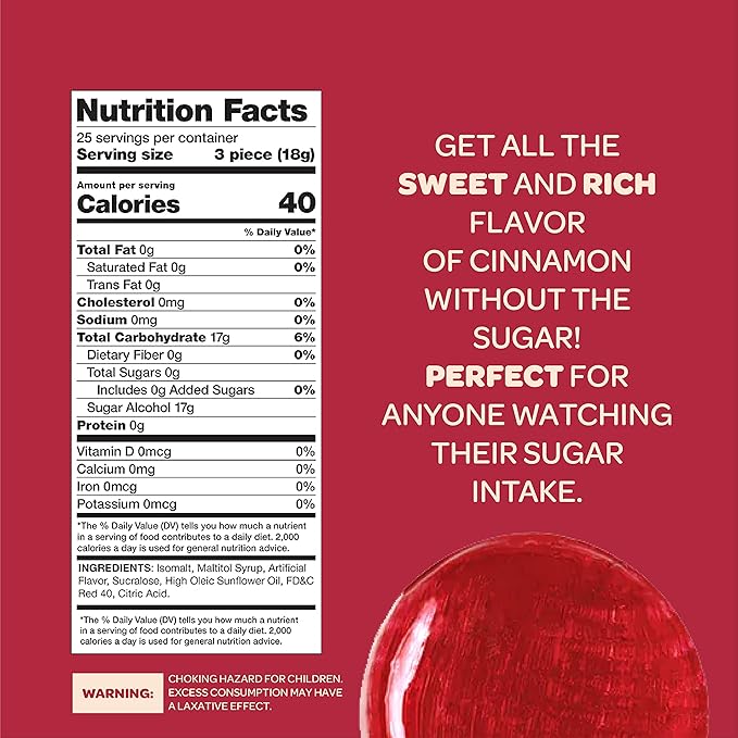 Sugar-Free Cinnamon Discs Hard Candy - 1 Pound Pack (About 80 Count) - Individually Wrapped