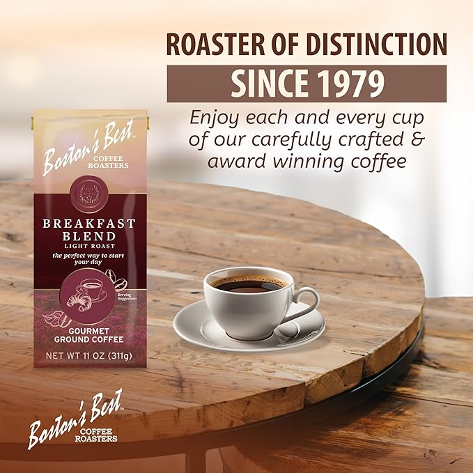 Bostonโs Best Coffee - Smooth Light-Roast Breakfast Blend Gourmet Premium Ground Coffee, 11 oz. / 311 g Bag