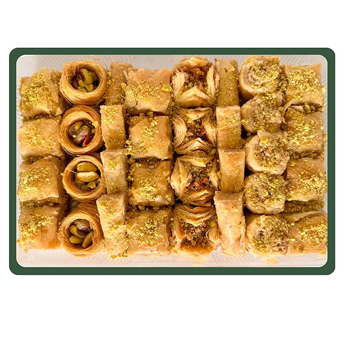 Cedar Pastries Assorted Mediterranean Baklava 33-Piece Large Box – Pistachio, Cashew & Walnut Bitesize Treats | Kosher & Halal Certified